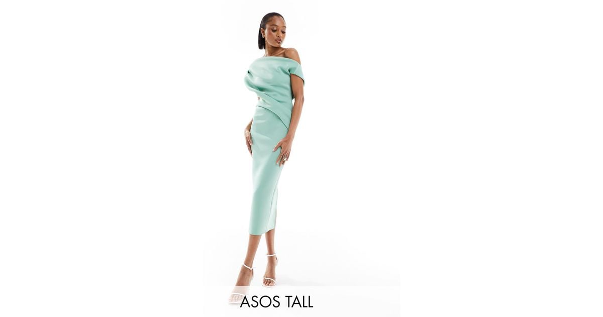 white christmas dresses Rent ASOS DESIGN Tall Plunge Neck Dropped Shoulder Pencil Midi Dress In  Forest Green main image 0