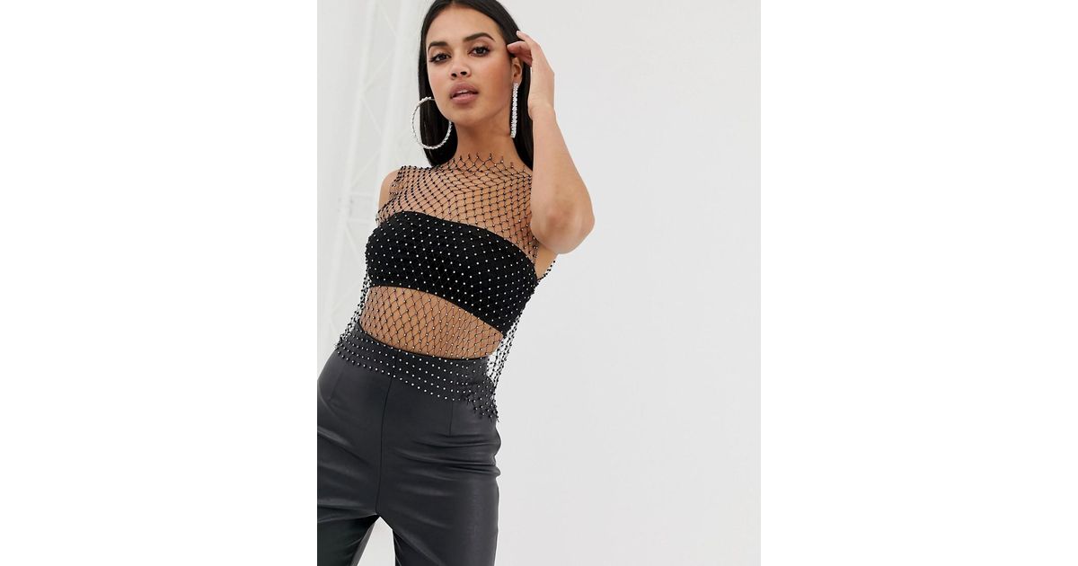 pretty little thing black mesh top