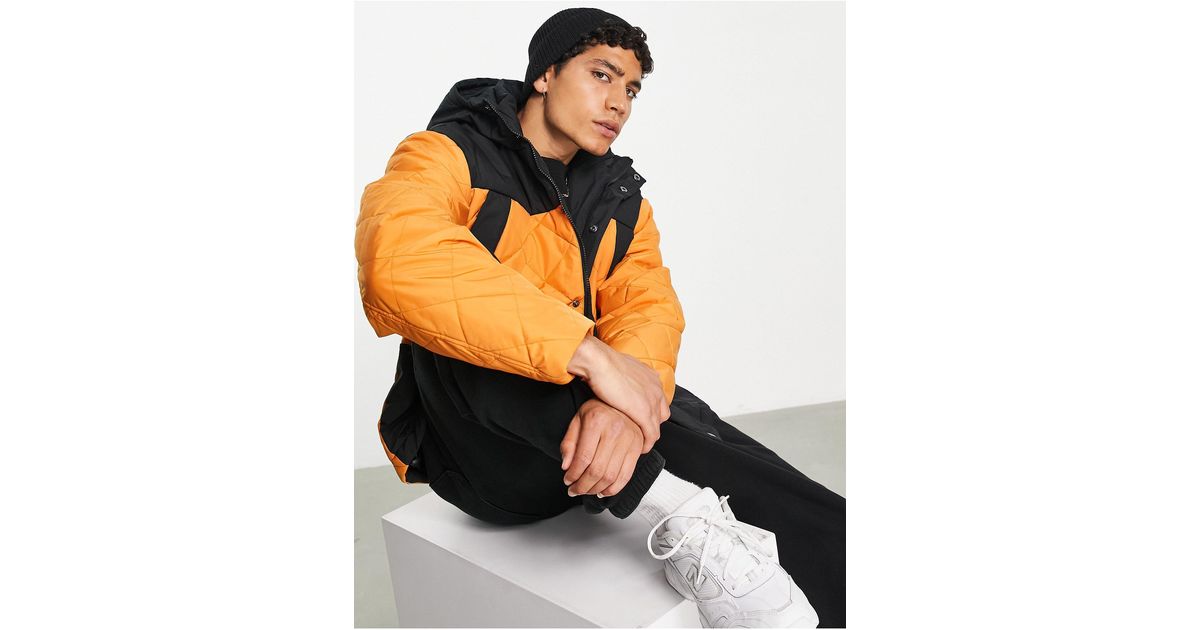 ASOS Oversized Quilted Rain Jacket With Hood in Orange for Men Lyst