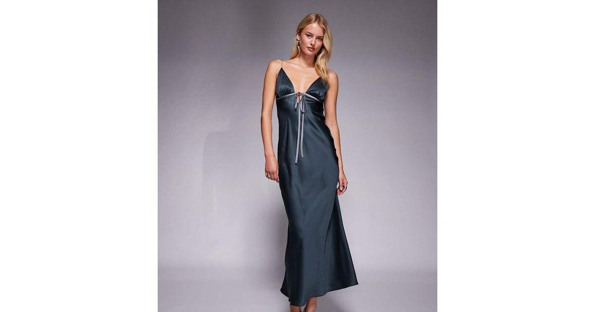 asos design bias cut midi satin dress Asos Design Bias Cut Midi Satin Dress With Floral Embellishment In Ice Blue