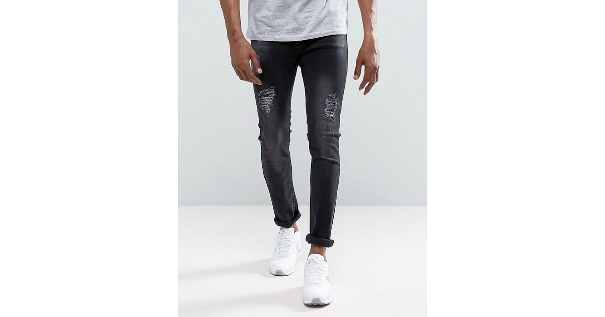 Just Junkies Denim Sicko Slim Fit Jeans With Rips In Washed Black for Men -  Lyst