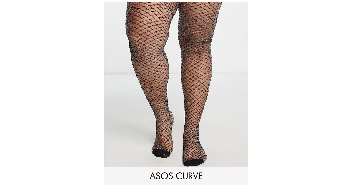 ASOS Asos Design Curve Metallic Fishnet Tights in White | Lyst
