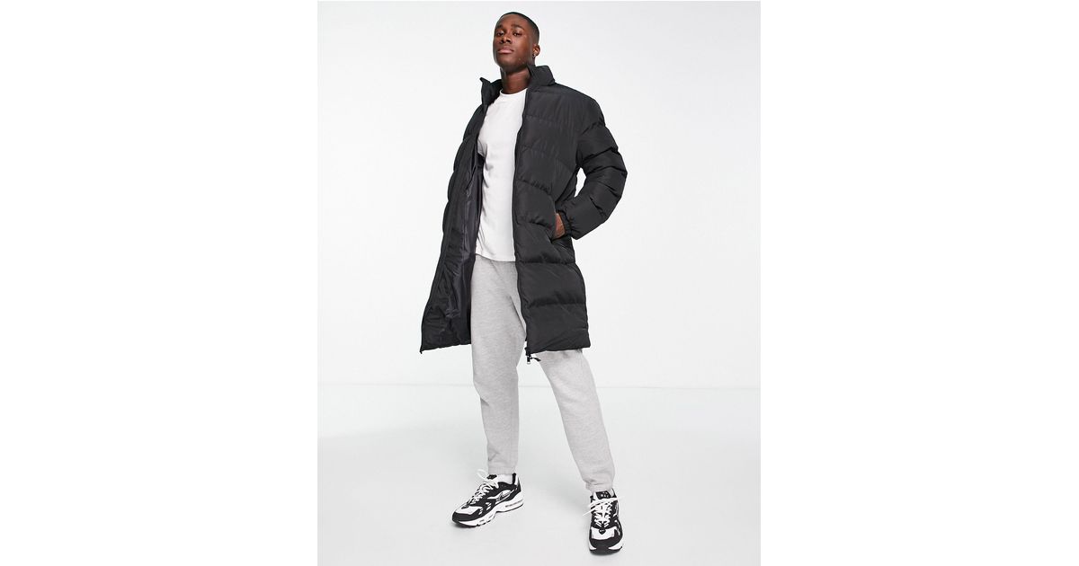 Threadbare Longline Funnel Neck Puffer Jacket in Black (White) for Men