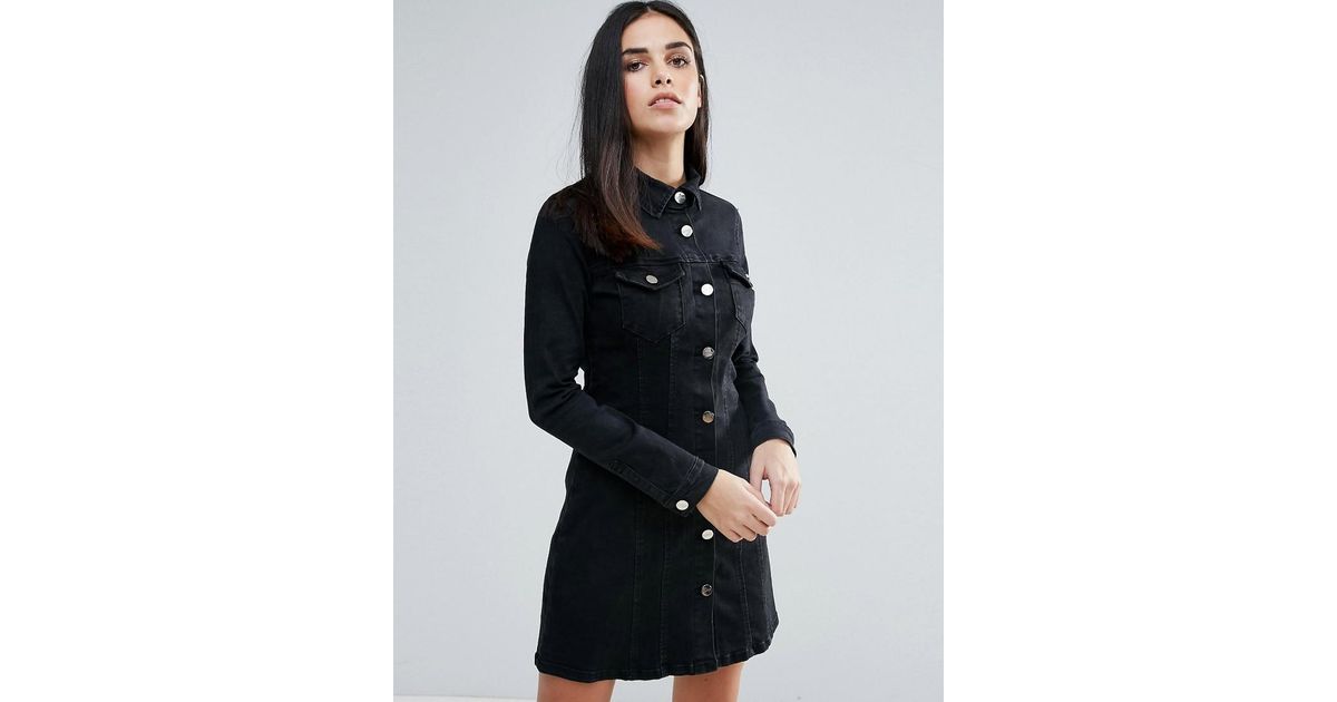 Lipsy Denim Shirt Dress in Black Lyst