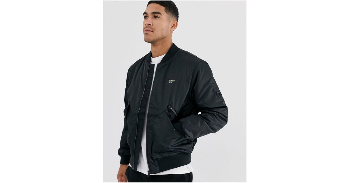 Lacoste Synthetic Bomber Jacket in Black for Men | Lyst