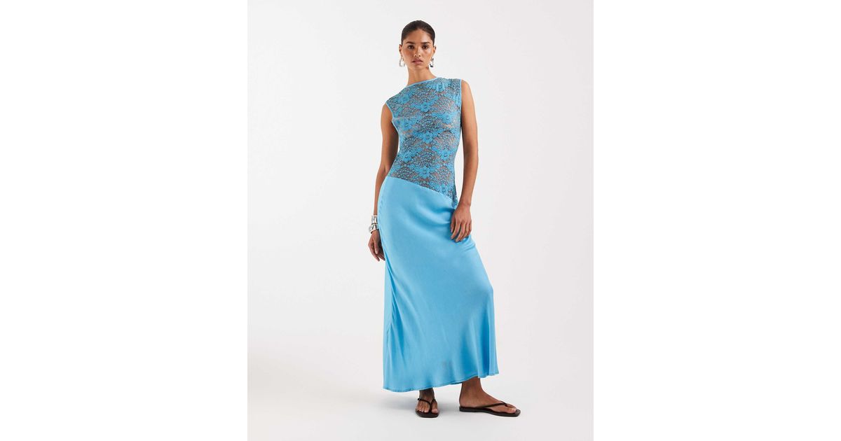topshop blue lace dress Topshop Satin And Lace Maxi Dress - Turquoise