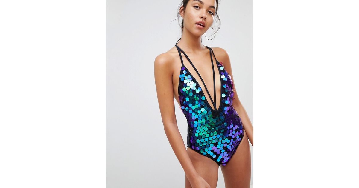 sequin plunge swimsuit
