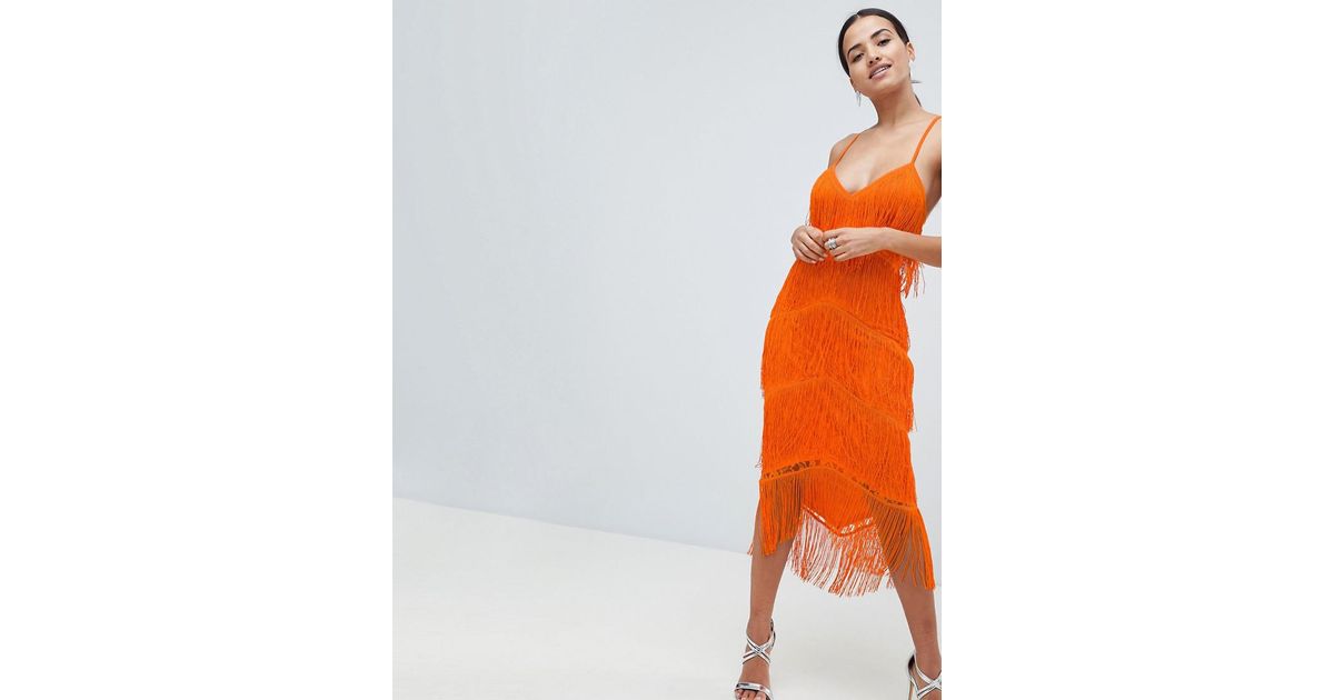 orange fringe dress