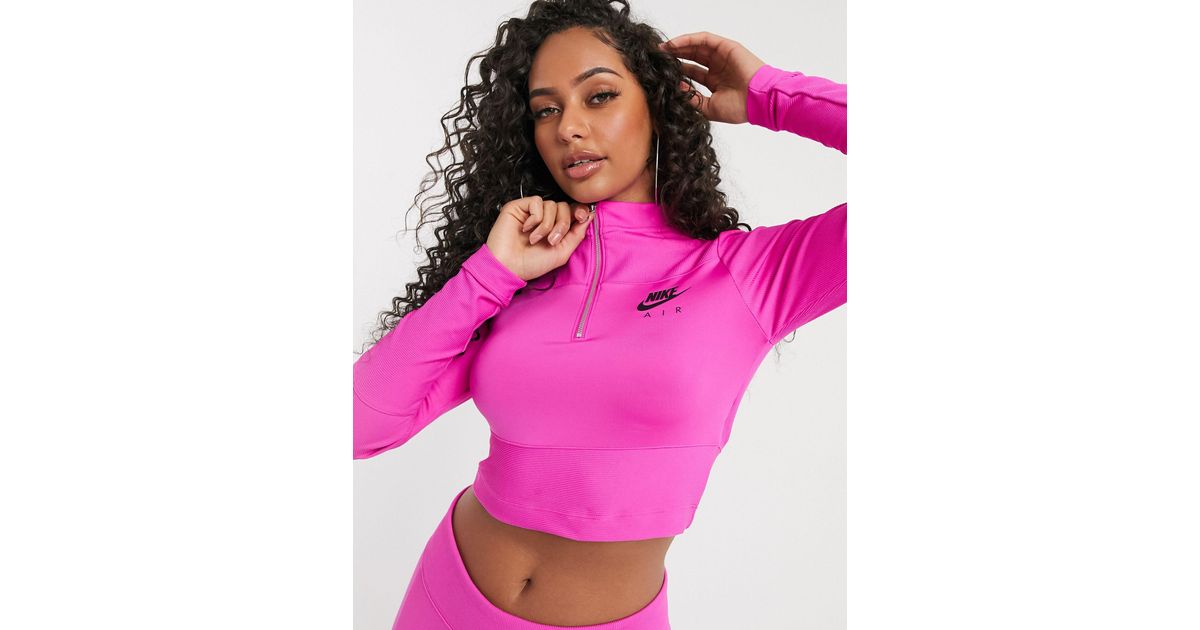 Nike Air Ribbed High Neck Long Sleeve Top in Pink | Lyst