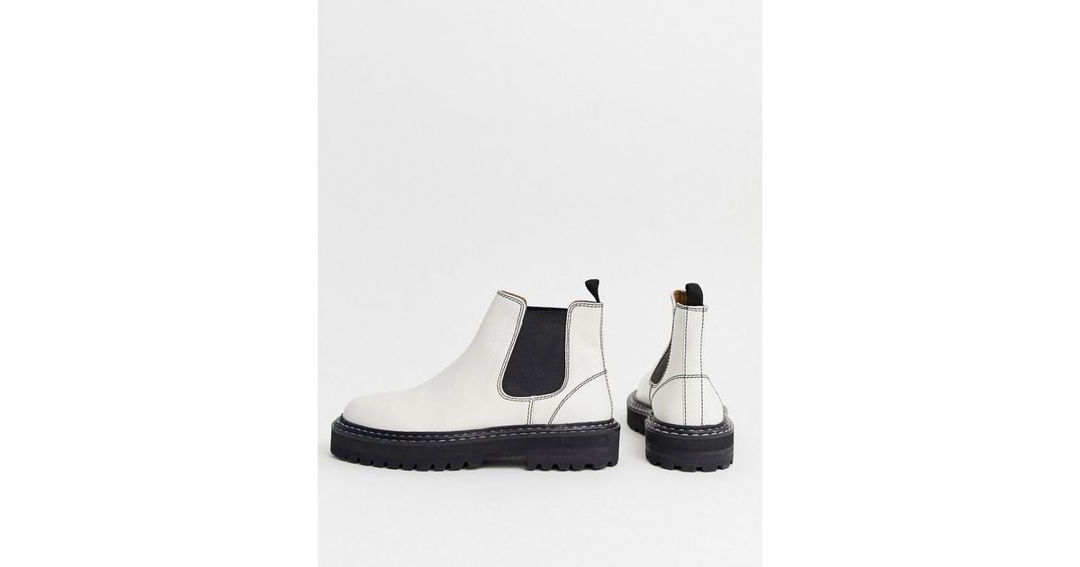 ASOS Chelsea Boots In White Leather With Black Contrast