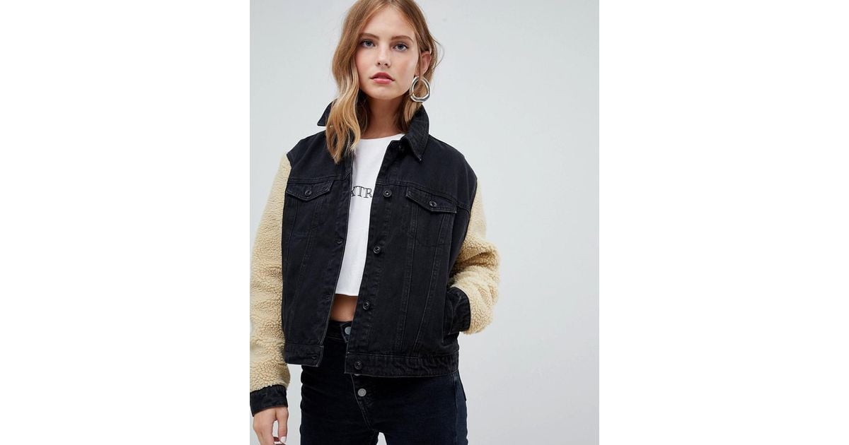 only teddy sleeve denim jacket