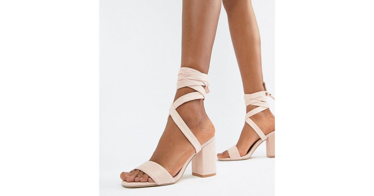 Park Lane Tie Leg Block Heeled Sandals in Natural | Lyst