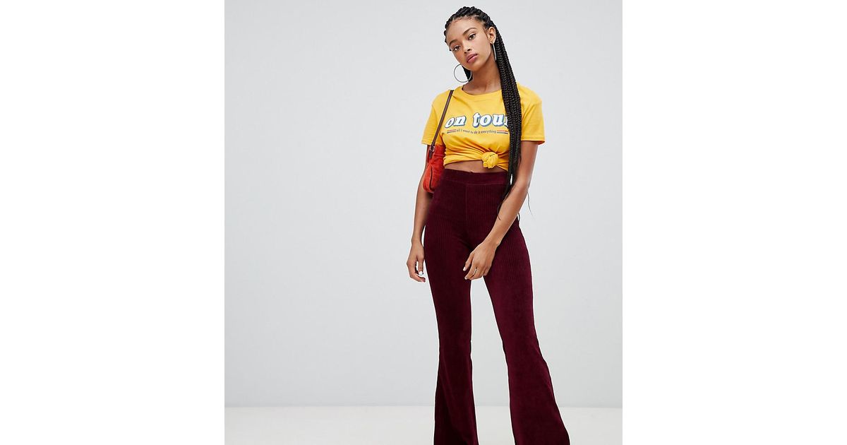 Bershka Denim Cord Flare in Red | Lyst 