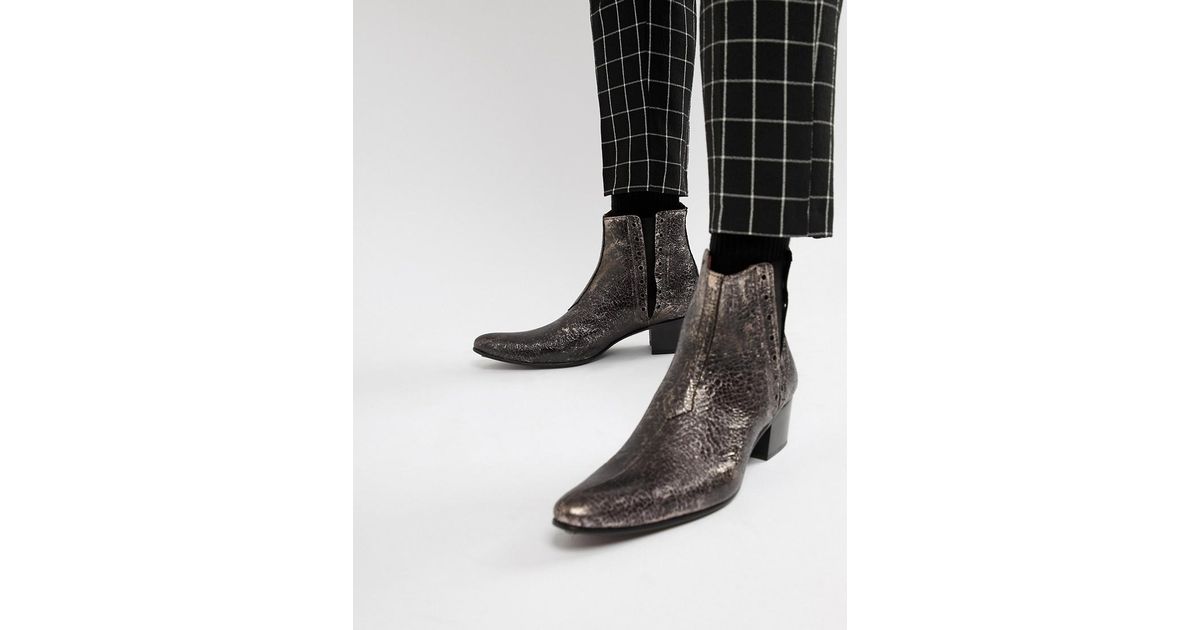 Jeffery West Leather Murphy Cuban Boots In Pewter Cracked Metallic for Men  - Lyst