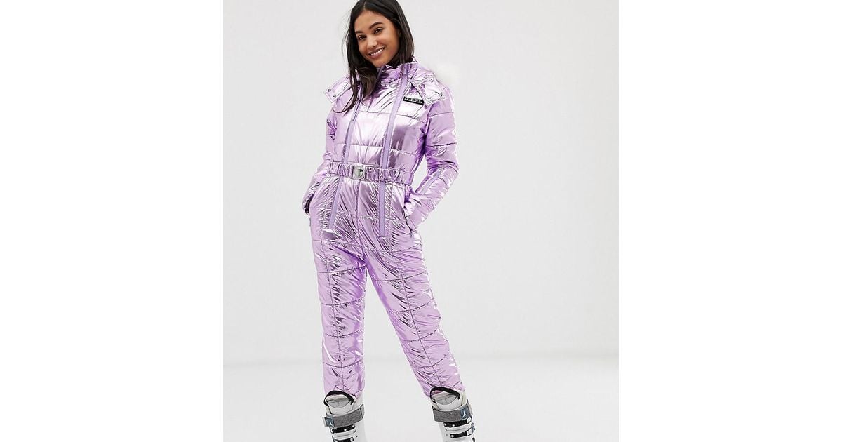 ASOS 4505 Tall ski belted ski suit with slim kick leg and faux fur