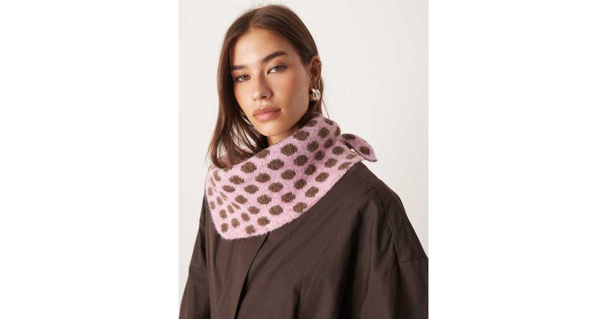 ASOS Knitted Polka Dot Pattern Triangle Scarf in Brown | Lyst UK