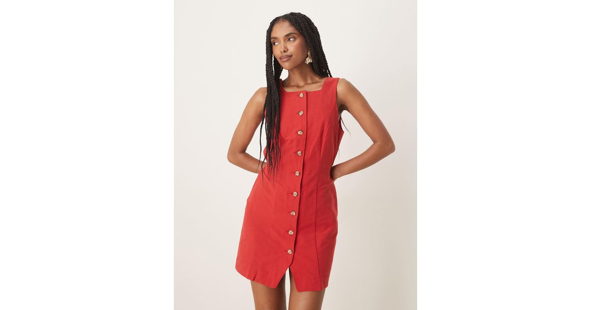 Child Peri Nobody's Child Peri Square Neck Button Up Mini Dress in Red | Lyst