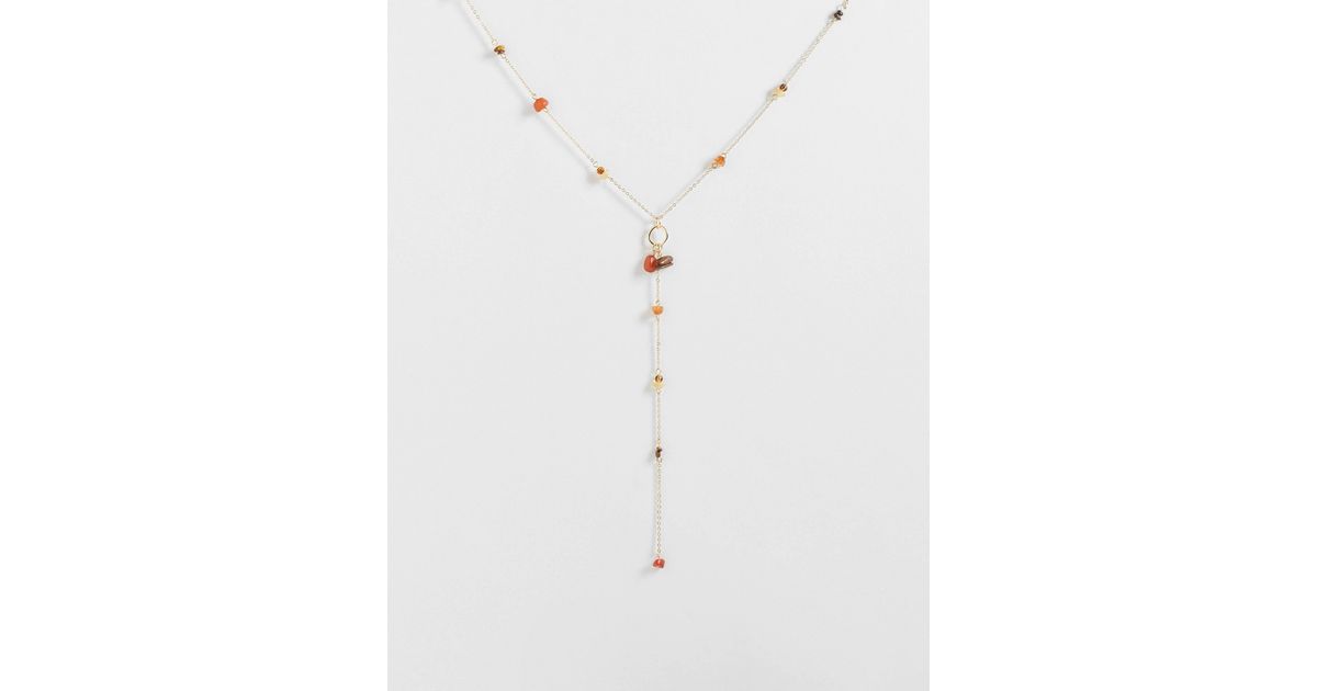 Mango Drop Chain Necklace With Real Stone Beads in Blue | Lyst