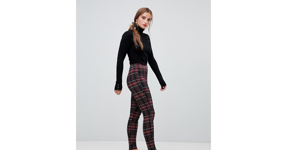 Stradivarius Denim Check legging In Red 