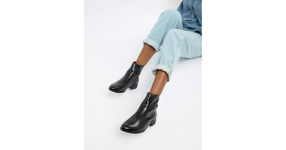 black leather croc boots