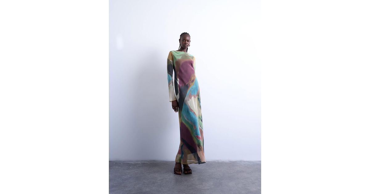 TOPSHOP Slash Neck Chiffon Maxi Dress in White | Lyst