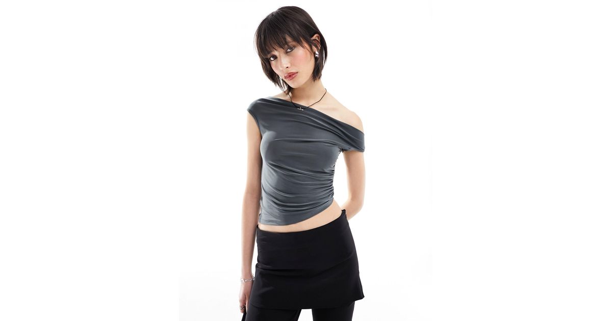 Collusion Slinky Off The Shoulder Top in Grey