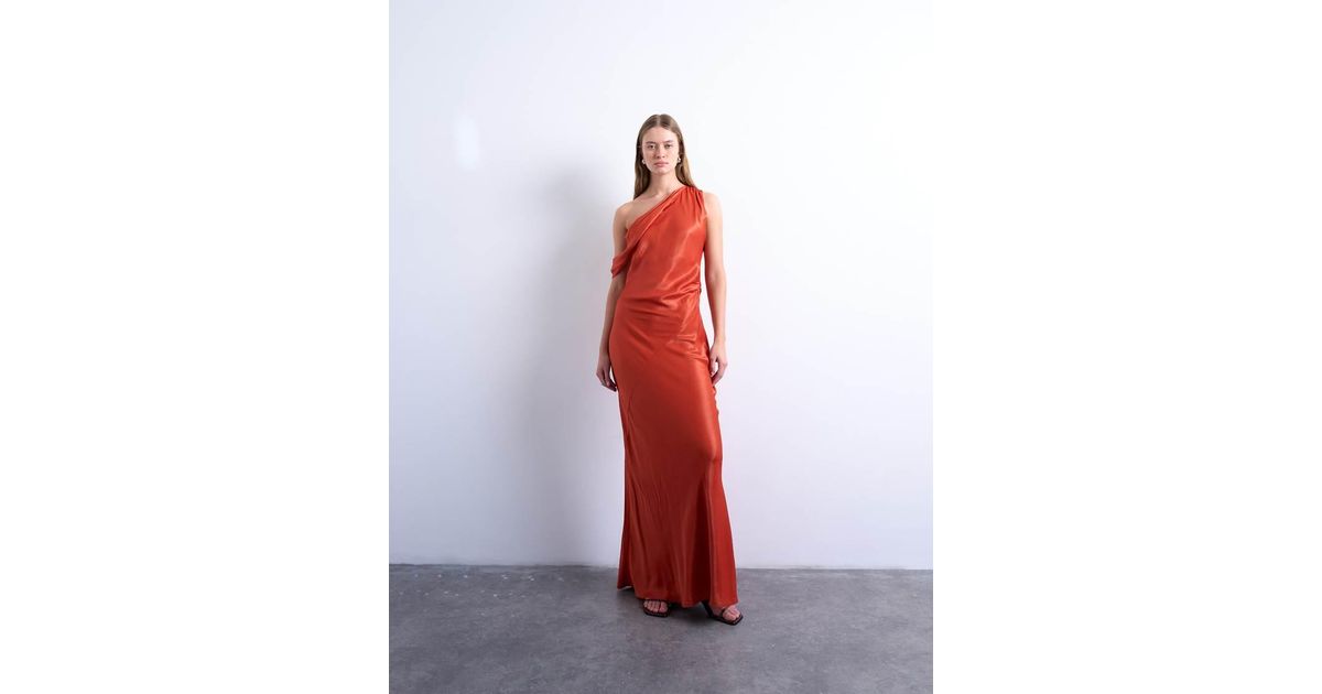 TOPSHOP Drape Neck Off Shoulder Maxi Occasion Dress in Red Lyst UK