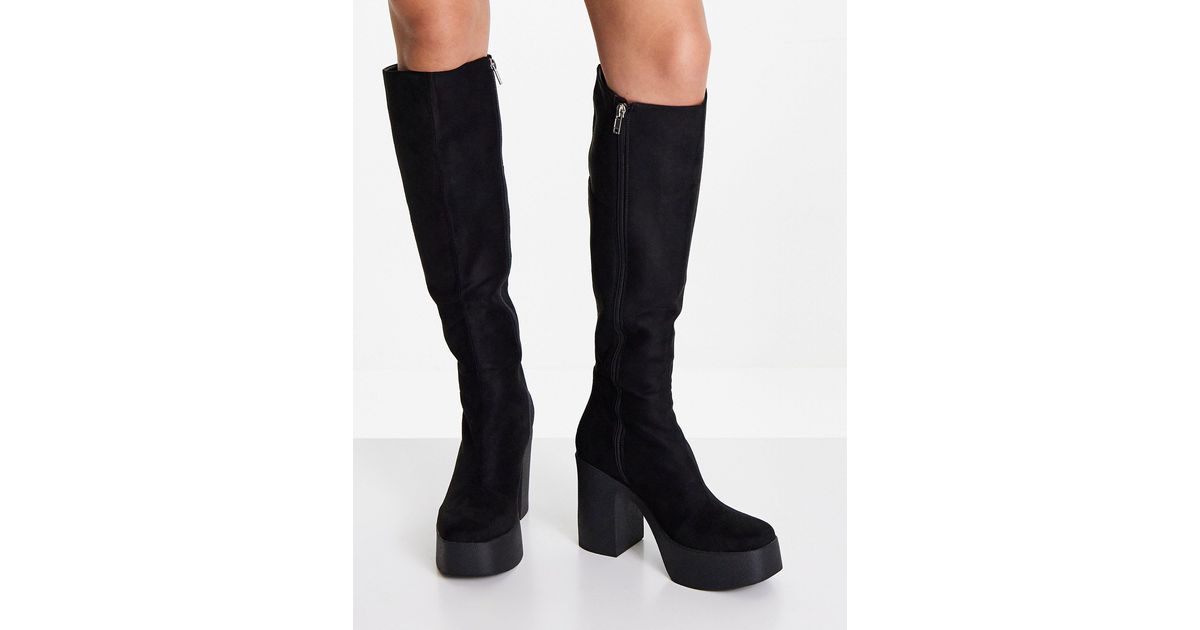LAMODA Knee High Platform Boots in Black | Lyst