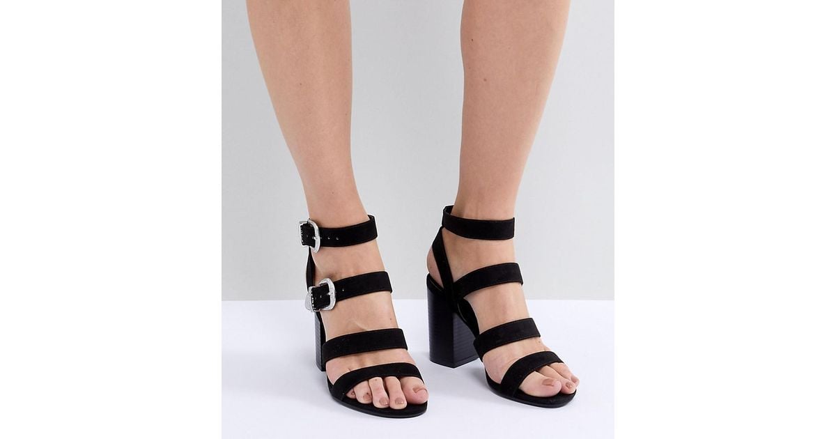 New Look Multi Strap Western Buckle Block Heel Sandal in Black | Lyst
