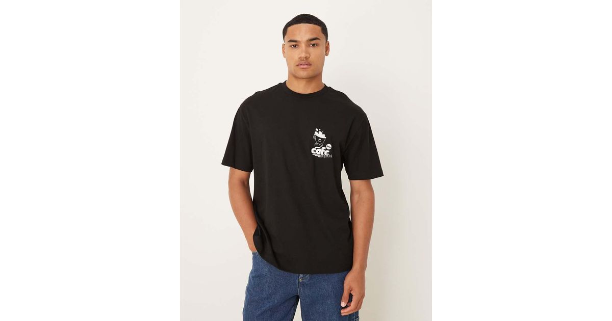 Camiseta Negra Holgada Con Estampado Pequeño En El Pecho De ASOS