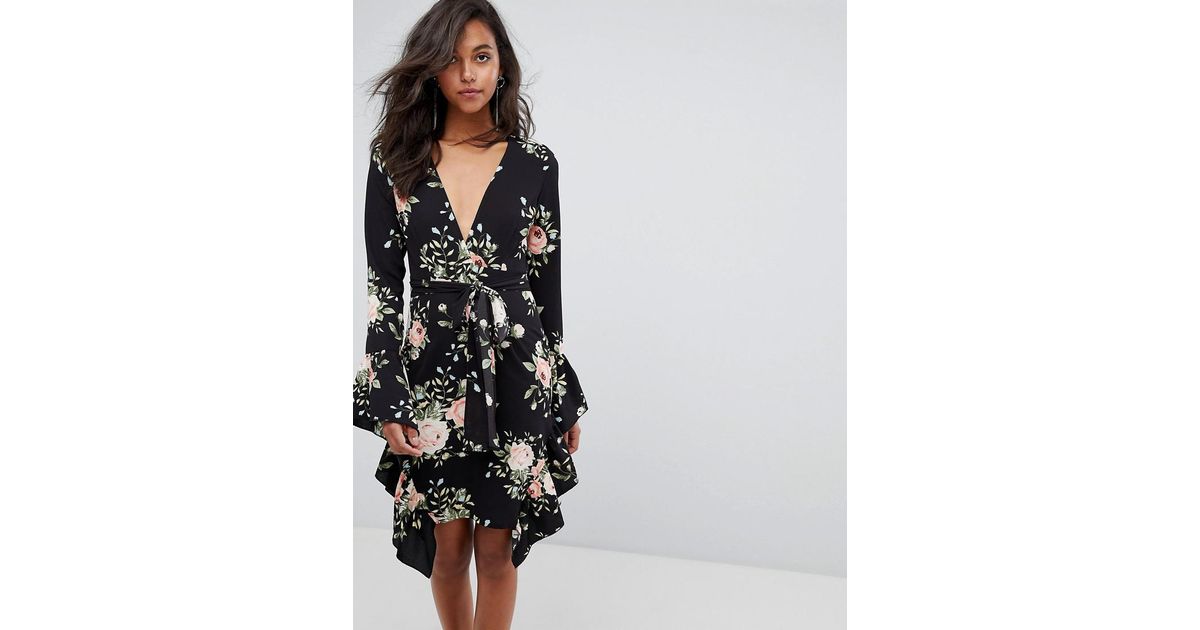 pretty little thing black wrap dress