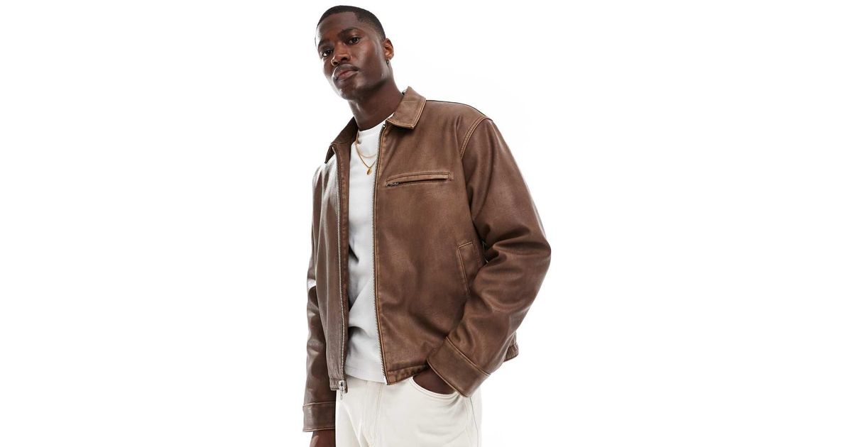 Abercrombie & Fitch Cropped Zip Front Washed Faux Leather Biker