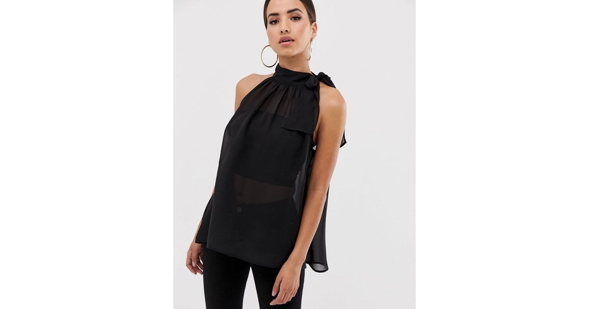 ASOS Sheer Halter Neck Swing Top in Black Lyst