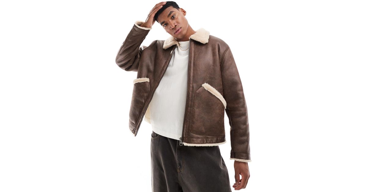 Pull&Bear – kunstleder-jacke in Braun für Herren Lyst DE