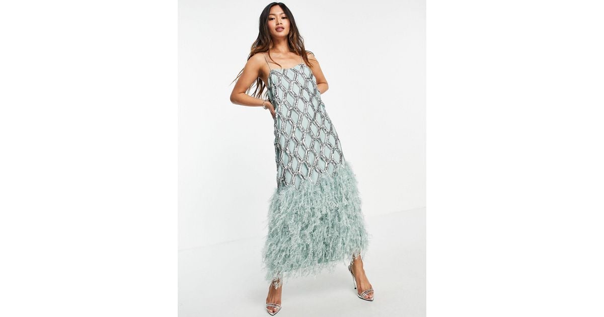 asos geo sequin dress ASOS EDITION embellished square neck midaxi dress in yellow geo stripe print