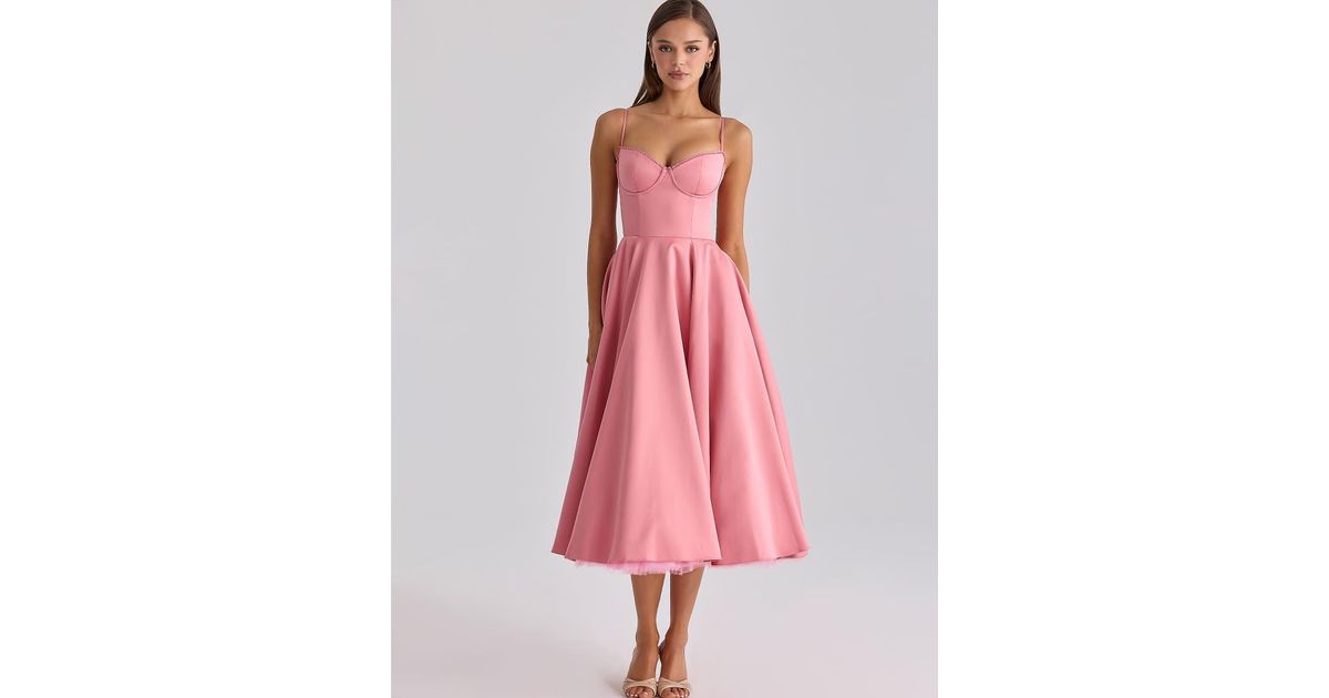 House Of Cb Mademoiselle Raspberry Satin Tulle Midi Dress in Pink | Lyst UK