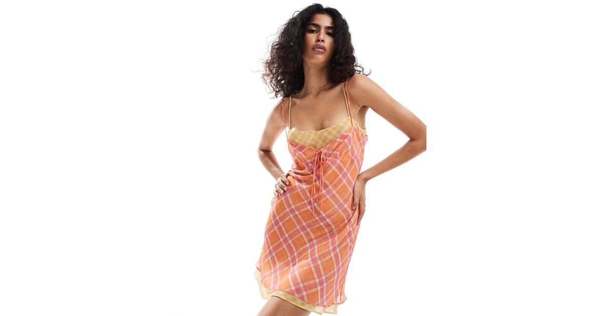 mango check short dress Mango Check Tie Front Mini Dress in Pink