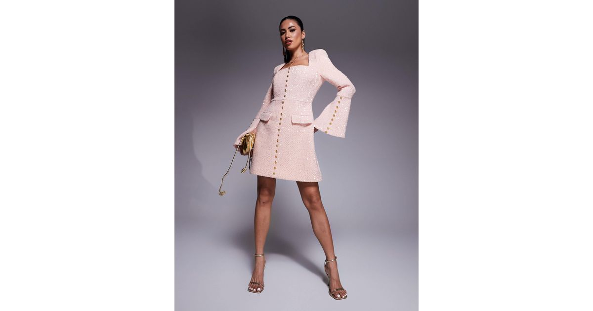 blue dress for baby girl Geneva Long Sleeve Embellished A-line Mini Dress in Blush main image 1