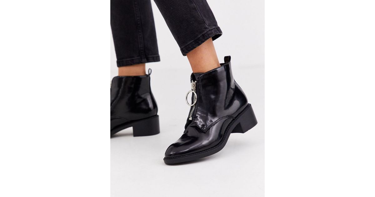 Black zip front ankle boots sales