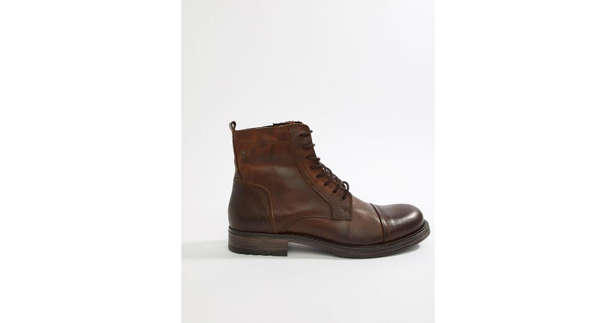 Jack & Jones Leather Boot With Side Zip in Brown for Men | Lyst