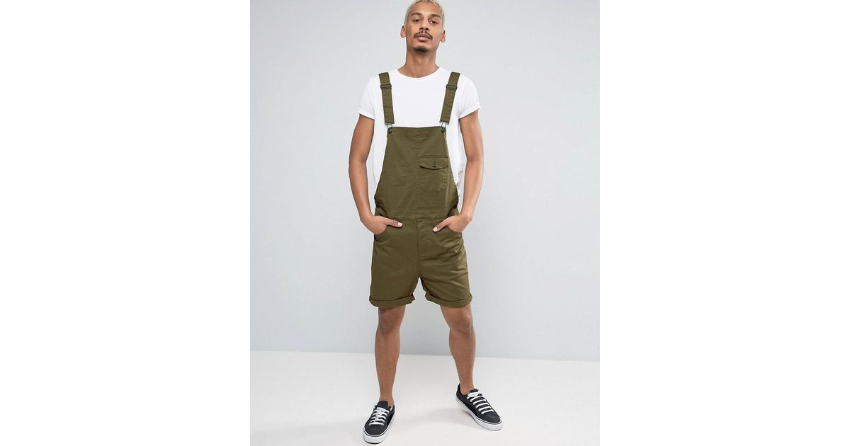 ASOS Short Dungarees In Khaki Twill in Green for Men Lyst UK