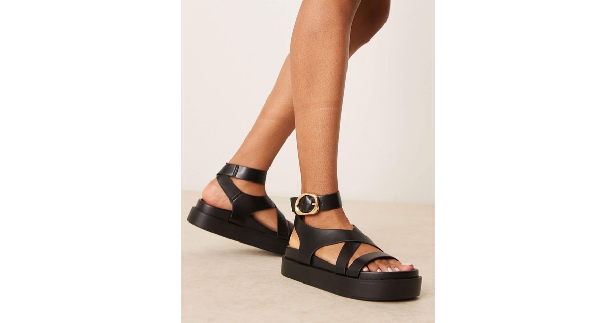ASOS Wide Fit Farrah Cross Strap Footbed Sandals in Black | Lyst