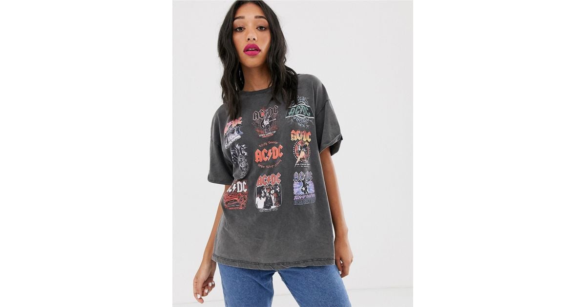 T-shirt grigio slavato con stampa "ACDC" di Bershka in Nero | Lyst