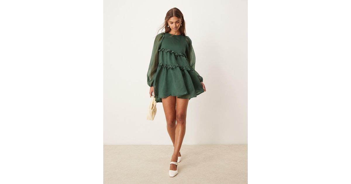 Ghospell Ayesha Organza Mini Dress in Green | Lyst UK
