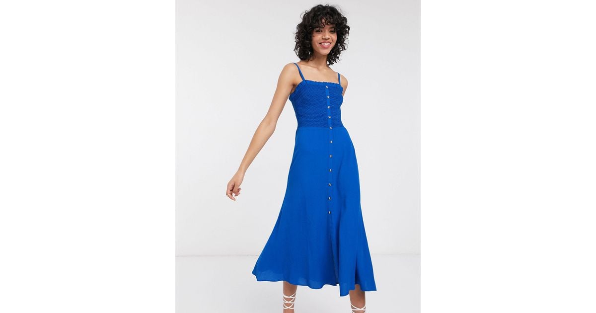 Whistles Gracia Smocked Cami Midi Dress in Blue Lyst UK