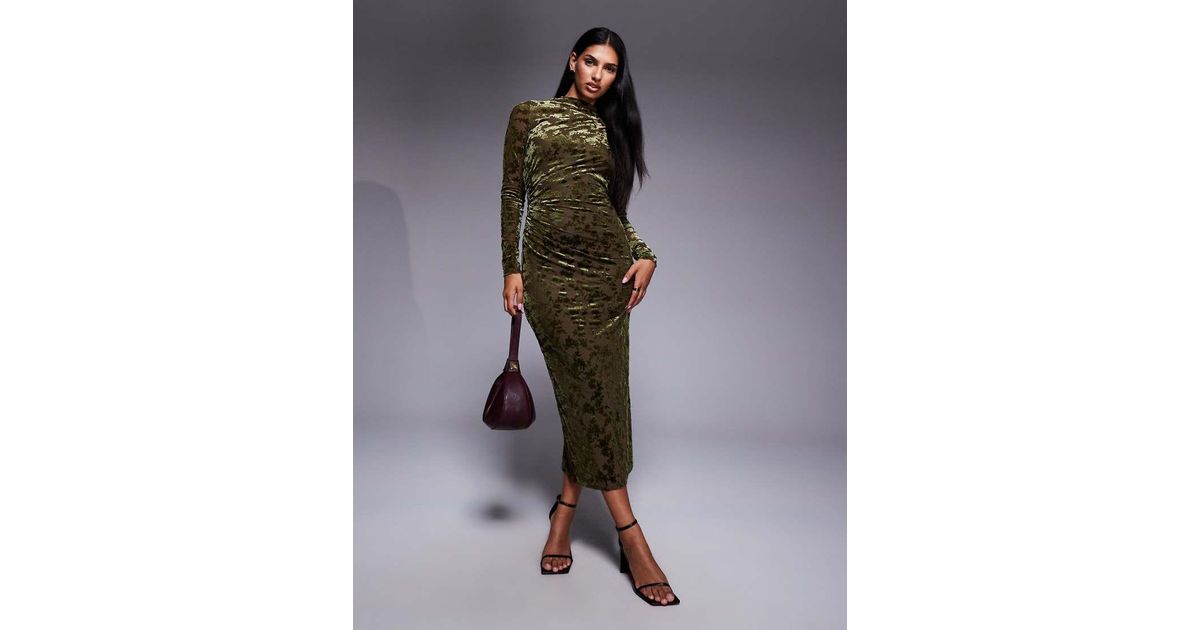 New Look Velvet Devore Long Sleeve Midi Dress in Brown | Lyst UK