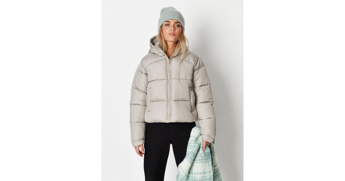 Missguided Stepped Hem Puffer Jacket in Grey | Lyst Canada