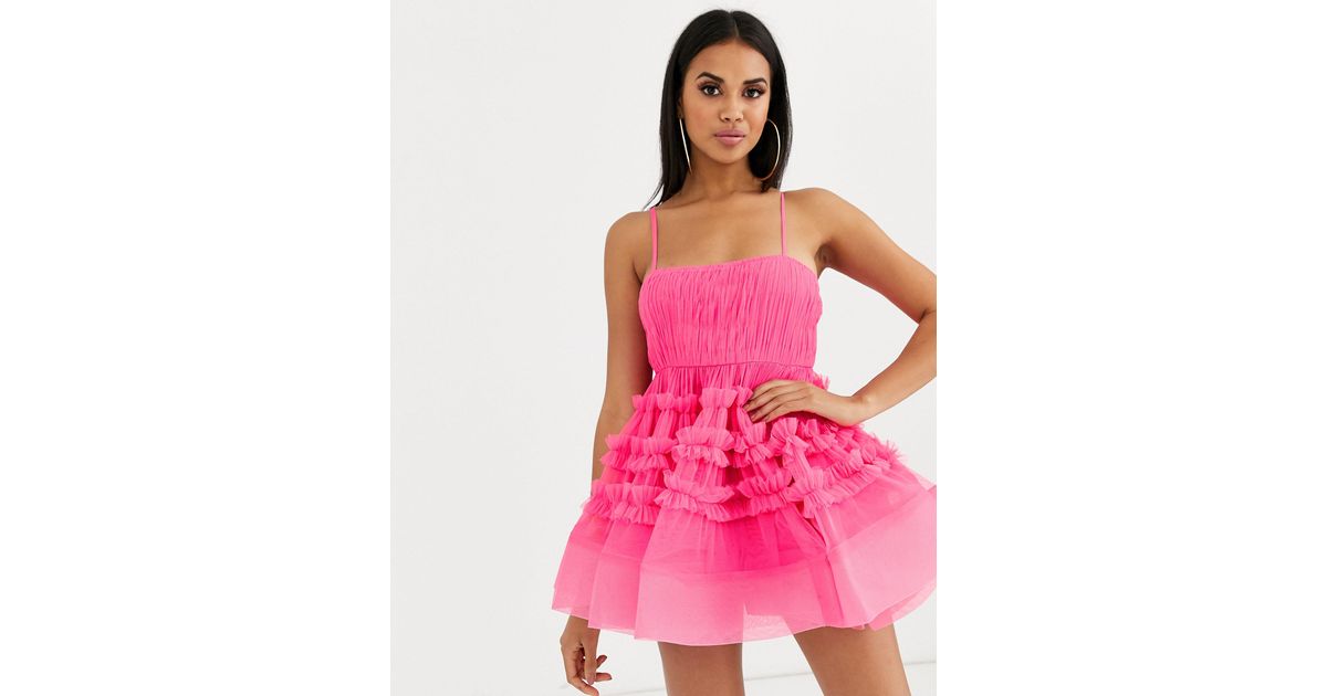 Lace Structured Tulle Mini Dress 