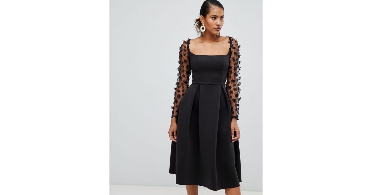 Asos design square neck 3d floral lace midi prom dress discount