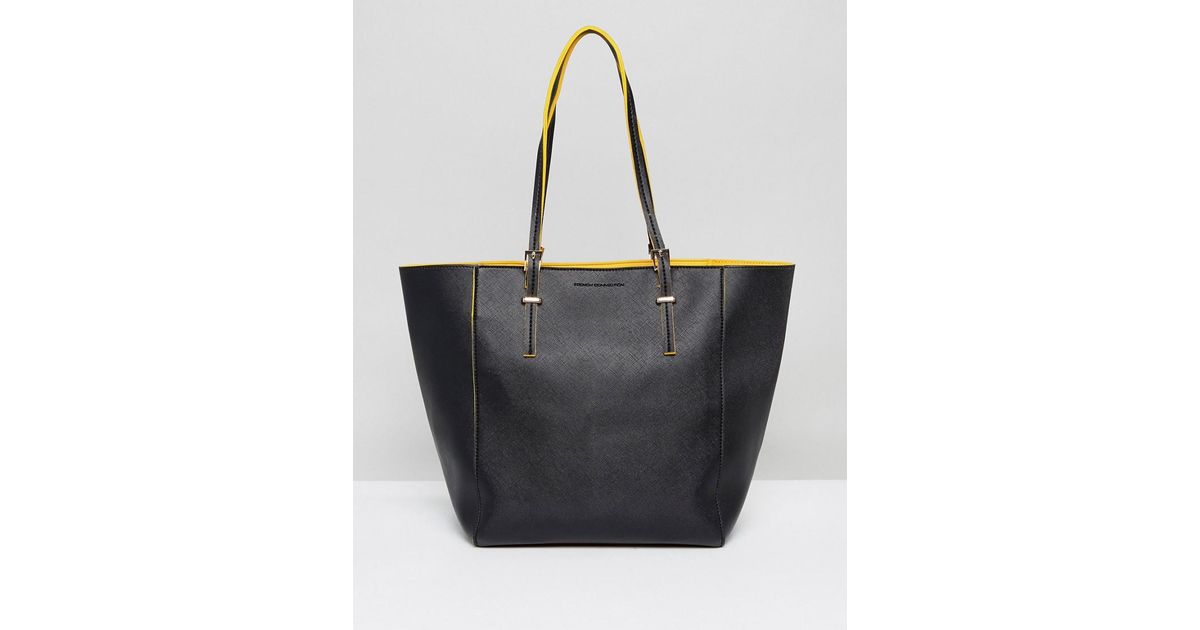 French Connection Black Contrast Color Tote Bag